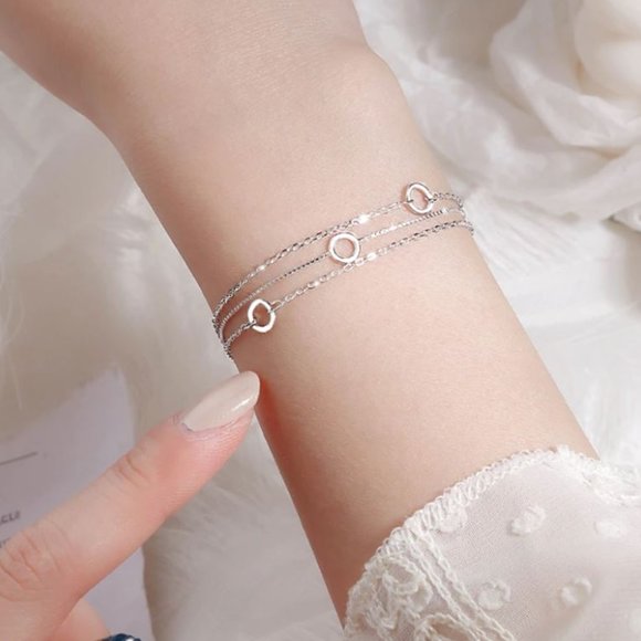 Dainty 925 Sterling Silver Circle Chain Bracelet - Picture 5 of 6